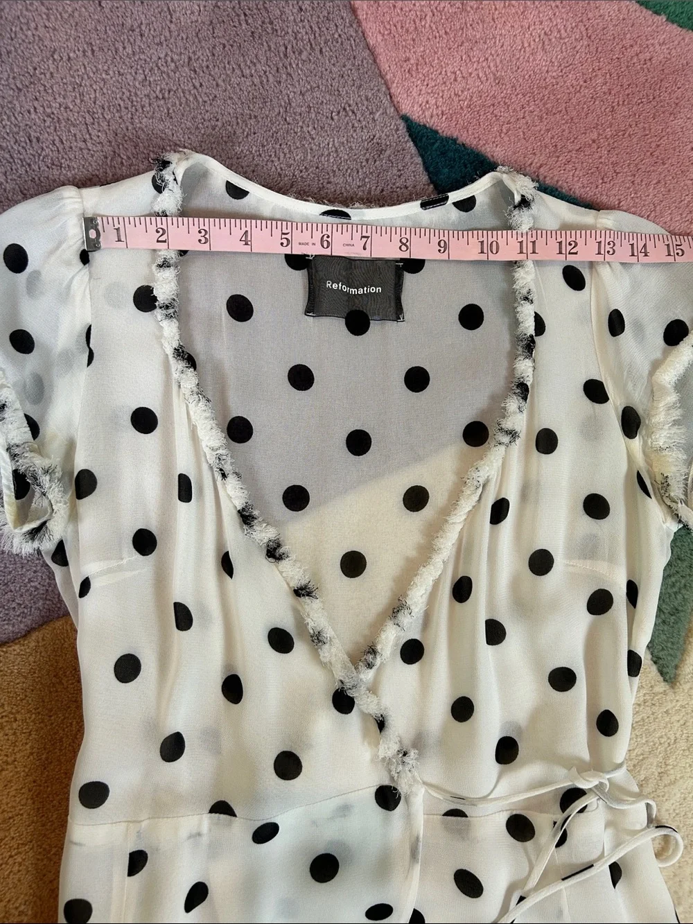 Reformation Gwenyth White | White Wrap Dress w/ Black Polka Dots Small Size 4-6 - Picture 8 of 17